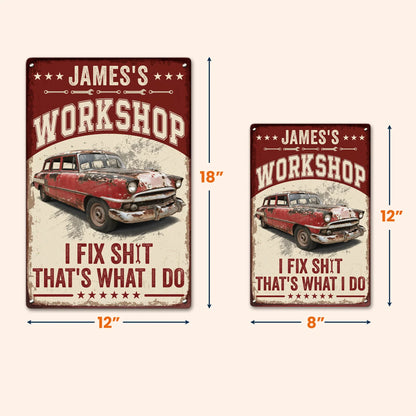 Personalized Rectangular Iron Sign, Vintage Red Car Workshop Decor, Unique Gift for Dad & Car Enthusiast