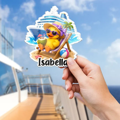 Personalized Acrylic Magnet, Cruise Duck Lounging by the Ship, Colorful Unique Gift for Family & Friends