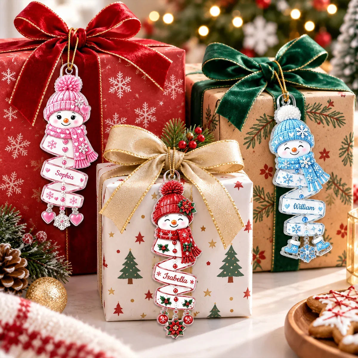 Personalized Acrylic Ornament, Colorful Spiral Snowman on a Christmas Tree, Unique Gift for Kids and Family