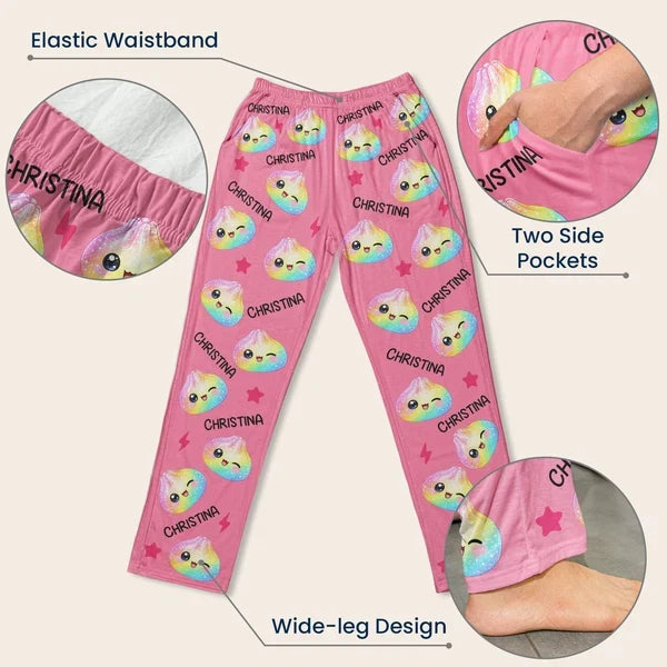 Personalized Printed Lounge Pants, Cute Cartoon Dumplings for Matching Family Wear, Unique Gift