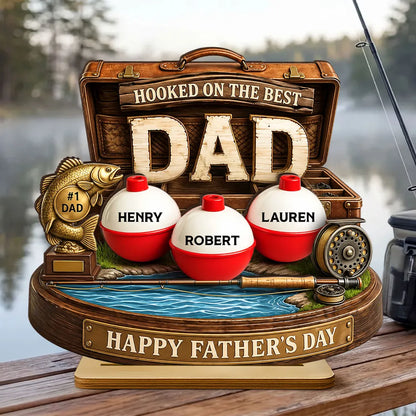 Personalized Wooden Plaque For Fishing Dad, Hooked On The Best Dad Lake Scene, Unique Father's Day Gift