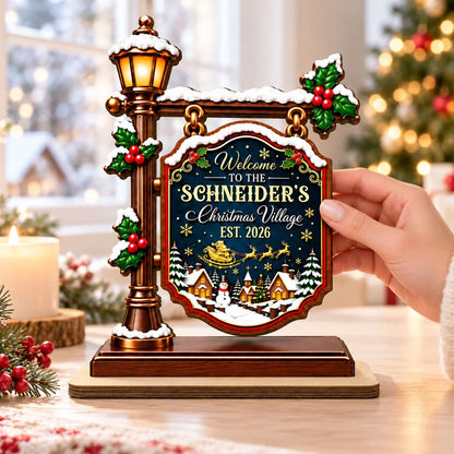 2-Layer Wooden Plaque, Personalized Snowy Christmas Village Keepsake, Creative Gift for Parents & Grandparents