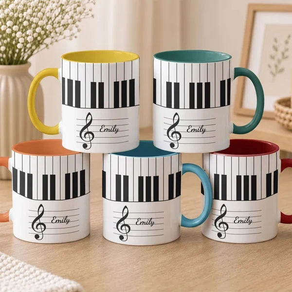 Personalized Two-Tone Mug with Piano Keys and Treble Clef, Unique Gift for Pianists and Music Lovers
