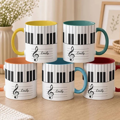 Personalized Two-Tone Mug with Piano Keys and Treble Clef, Unique Gift for Pianists and Music Lovers