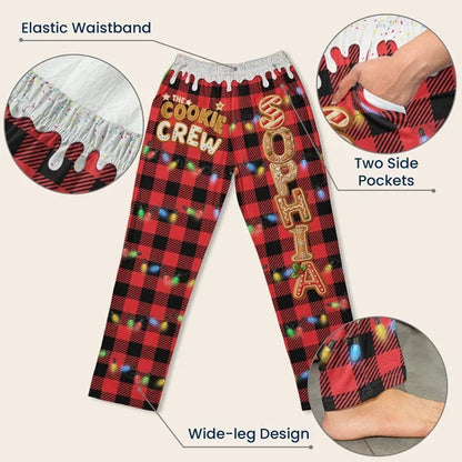 Printed Lounge Pants, Personalized Cookie Crew Lights and Plaid, Heartwarming Creative Christmas Gift for Family
