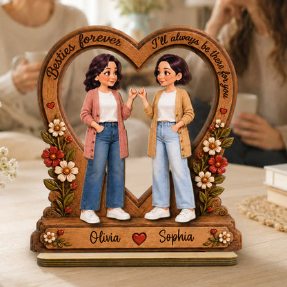 Custom 2-Layer Wooden Plaque for Friendship, Heart Keepsake with I'll Be There Message, Unique Creative Gift