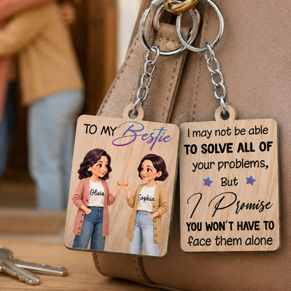 Personalized Wooden Keychain, Pinky Promise Bestie Illustration, Unique Creative Gift for Best Friend