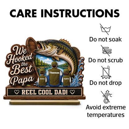 We Hooked the Best Papa 2-Layer Wooden Plaque, Warm Family Lake Scene, Creative Gift for Dad
