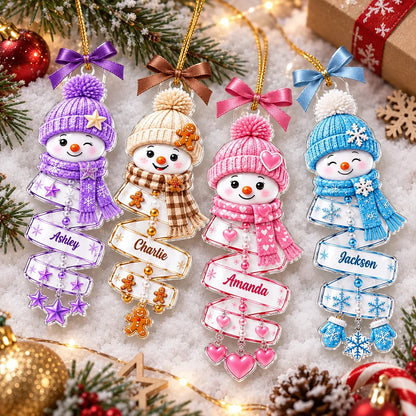 Personalized Acrylic Ornament, Cheerful Winter Snowman in Festive Colors, Creative Christmas Gift for Grandchildren