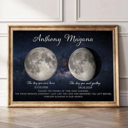 Custom Birth and Goodbye Moon Phases Poster, Night Sky Remembrance Decor, Thoughtful Unique Gift for Loved Ones