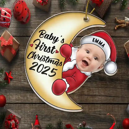 Acrylic Moon Ornament for Baby’s First Christmas, Personalized Keepsake Gift for New Parents