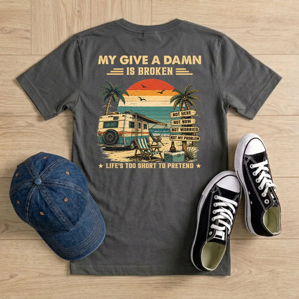 Too Old To Care Club Dual Print Classic Tee, Custom Creative Gift For Men Who Love Beach Trips