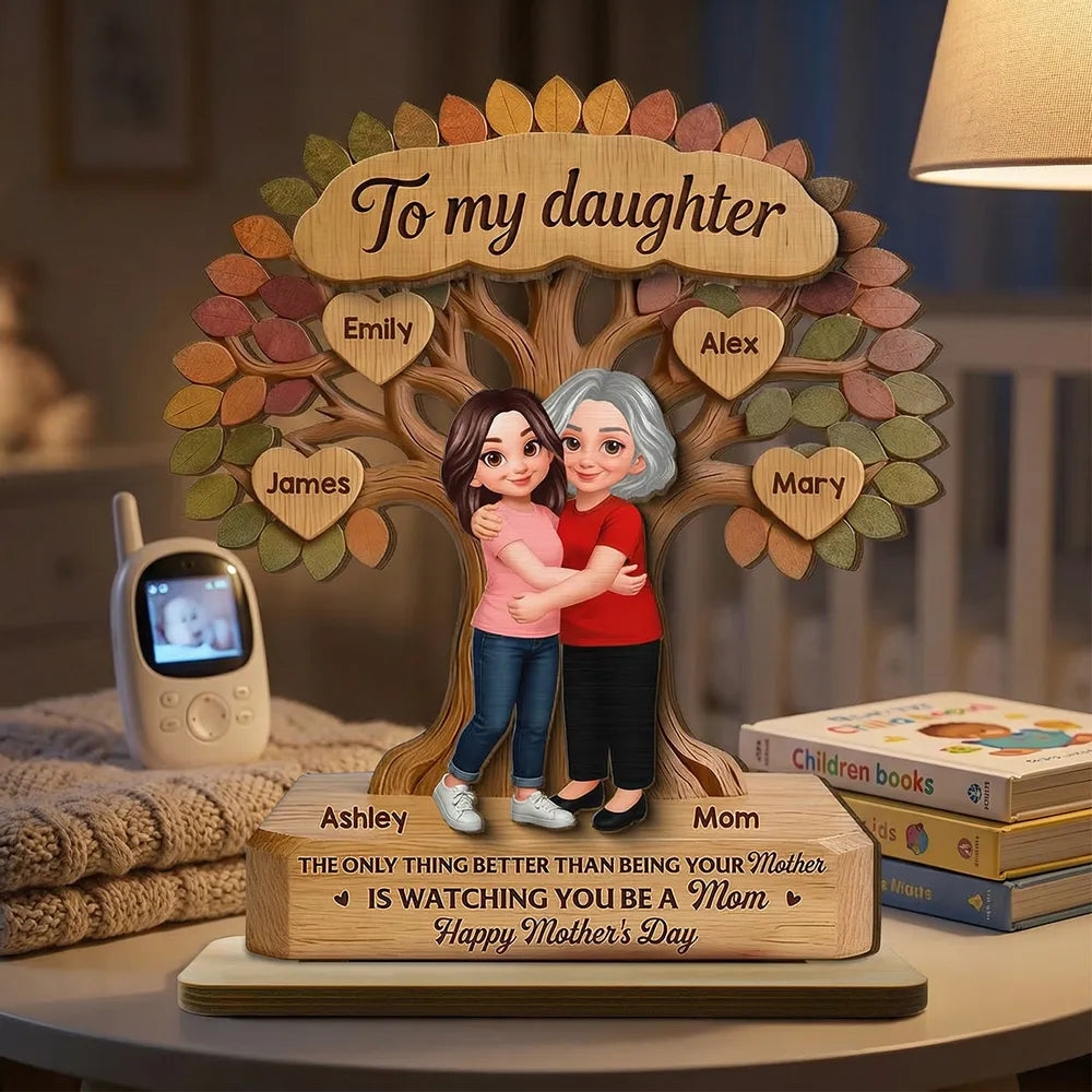 Personalized 2-Layer Wooden Plaque Tree of Life Mom & Daughter Hugging - Unique Mother's Day Gift, Family Keepsake Decor