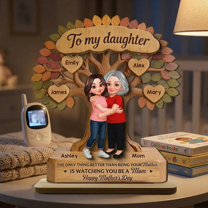 Personalized 2-Layer Wooden Plaque Tree of Life Mom & Daughter Hugging - Unique Mother's Day Gift, Family Keepsake Decor