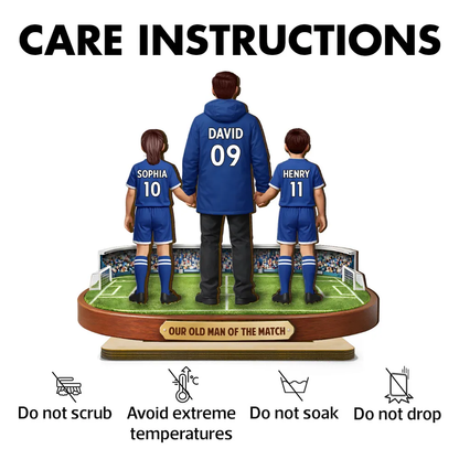 Personalized 2-Layer Wooden Plaque Soccer Dad Holding Kids' Hands Stadium Scene, Unique Father's Day Gift