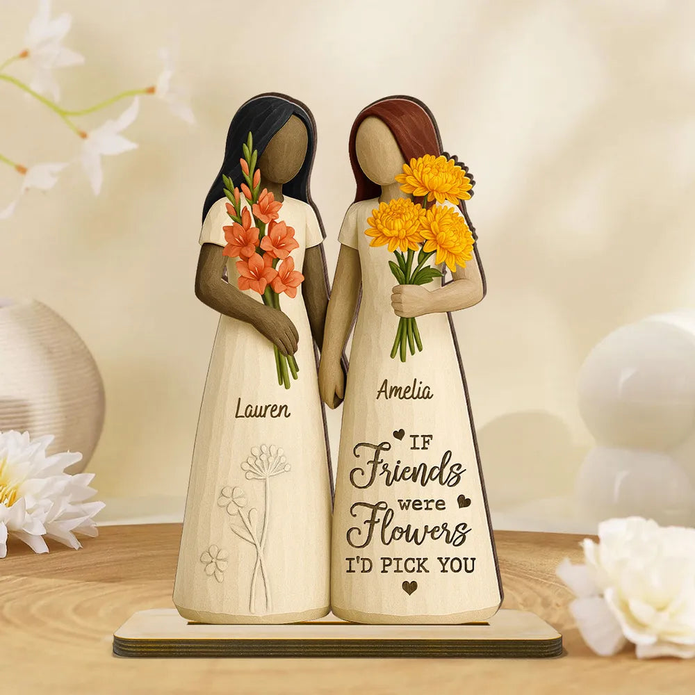 2-Layer Wooden Plaque for Best Friends – Hand-in-Hand figurine with flowers, cozy mantel décor and heartwarming keepsake, perfect gift to celebrate lifelong friendship