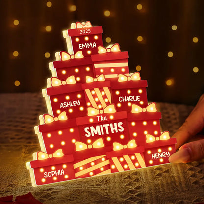 Christmas Acrylic Light Box with Marquee Gift-Box Tree, Warm Glow, Personalized, Unique Gift for Family & Friends