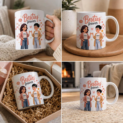 Personalized Ceramic Mug, Besties Forever Pinky Promise Design, Unique Gift for Your Closest Friend