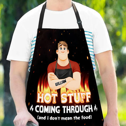 Custom Apron with Funny Hot Stuff Quote, Creative Gift for Dad's BBQ Nights & Kitchen Laughs