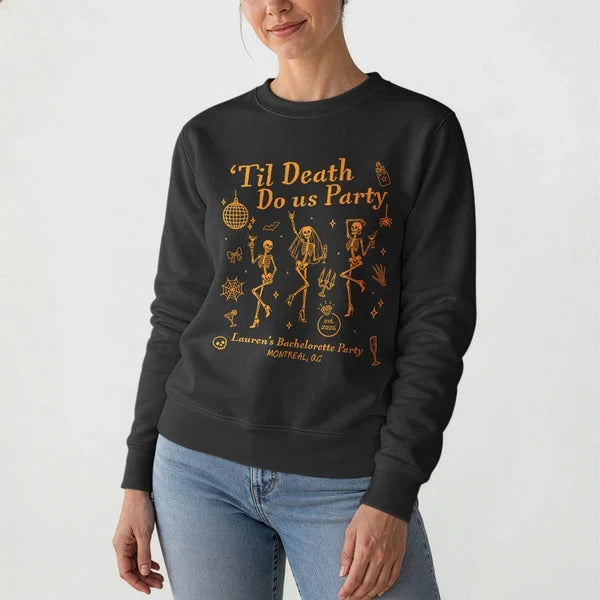 Personalized Classic Tee, 'Til Death Do Us Party, Laughing Bridal Crew Keepsake and Creative Gift for Bride