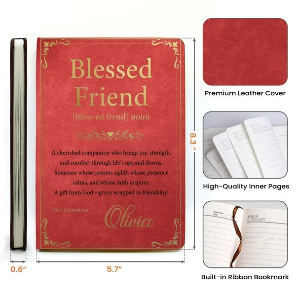 Personalized Leather Journal, Blessed Friend Christian Quote, Burgundy Vintage Style, Unique Gift for Best Friend