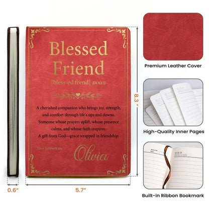 Personalized Leather Journal, Blessed Friend Christian Quote, Burgundy Vintage Style, Unique Gift for Best Friend