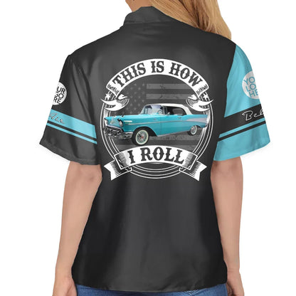 Personalized Hawaiian Shirt, Custom Classic Car Print, Black & Turquoise, Unique Gift for Car Enthusiast