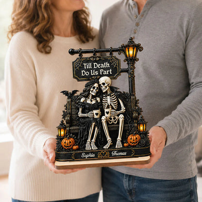 2-Layer Wooden Plaque, Till Death Do Us Part Skeleton Couple Art, Unique Creative Gift for Husband & Wife