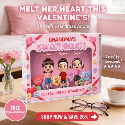 Personalized Rectangle Acrylic Block Plaque for Grandma, Sweet Grandkids Candy Hearts Design, Unique Gift for Her