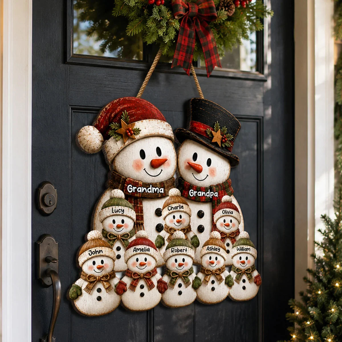 Personalized Wooden Sign, Heartwarming Grandparents and Grandkids Snowman Scene, Creative Family Gift
