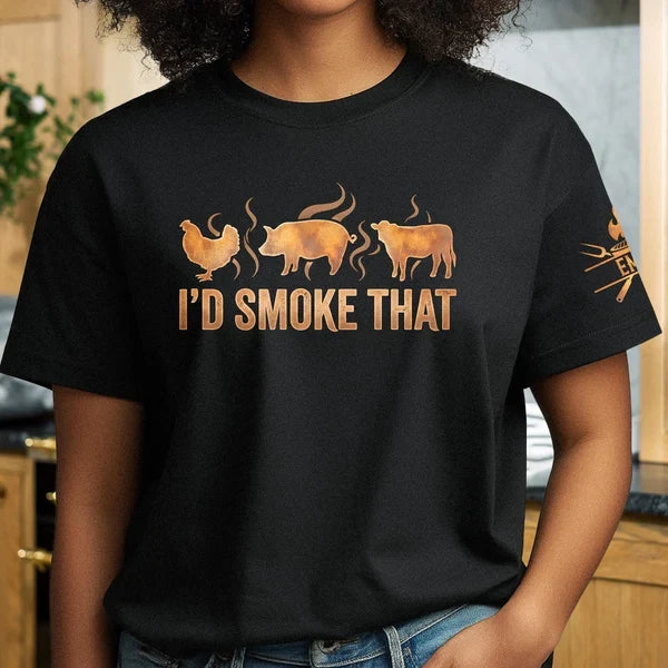 Personalized Dual Print Classic Tee, Funny I'd Smoke That BBQ Graphic for Backyard Grilling, Unique Gift for Grill Lovers
