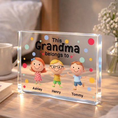 Personalized Rectangle Acrylic Block Plaque 'This Nanny Belongs To' Cute Grandkids Desk Decor - Unique Gift for Grandma