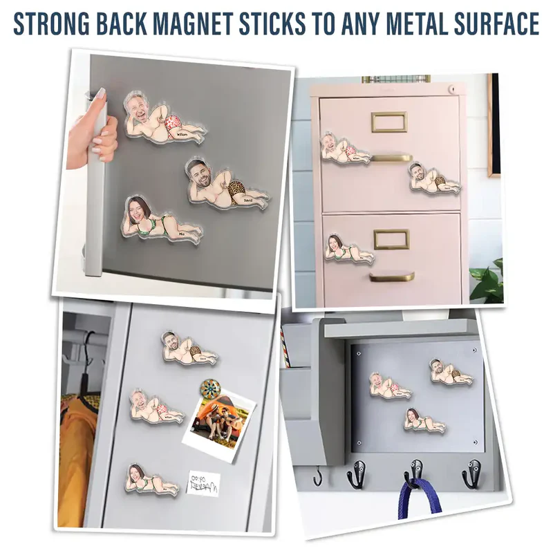 Personalized Funny Face Acrylic Fridge Magnet, Lying Down Pin-Up Style Kitchen Decor, Unique Gag Gift for Couple