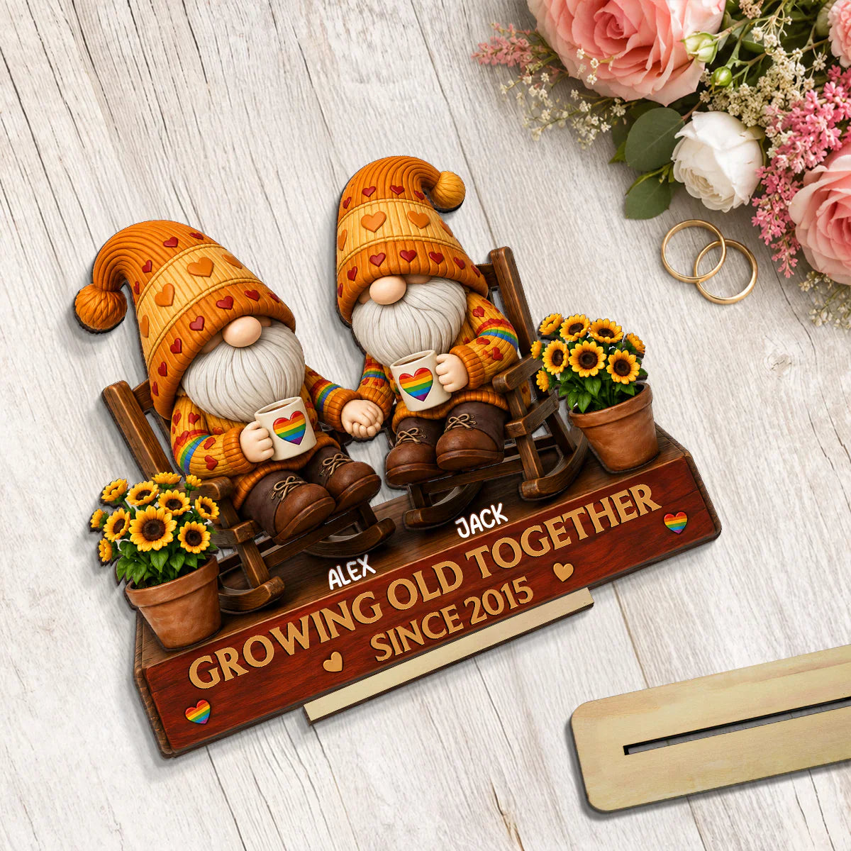 LGBT Wooden Plaque, Growing Old Together Couple Design, Personalized Unique Creative Gift for Home