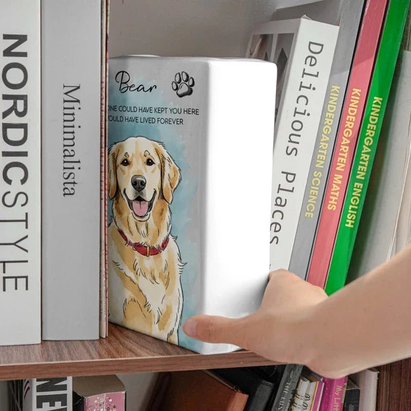 Personalized Ceramic Book Vase with Watercolor Pet Portrait, Unique Memorial Gift for Pet Owners