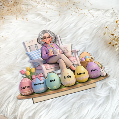 Personalized 2-Layer Wooden Plaque with Grandma and Easter Eggs, Custom Family Keepsake Gift for Grandma
