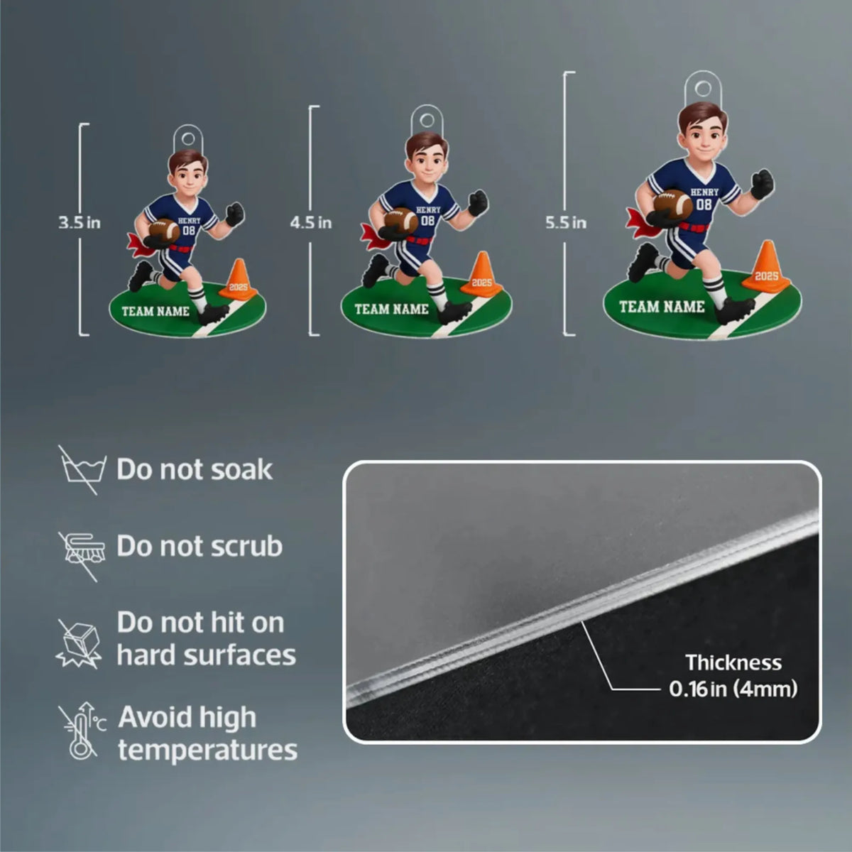 Acrylic Ornament Personalized Flag Football Kid Running on Field, Unique Christmas Tree Gift for Son