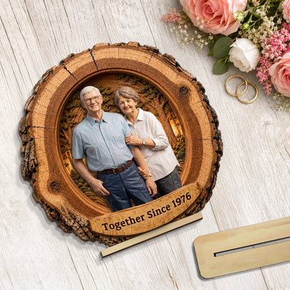 Personalized 2-Layer Wooden Plaque, AI Woodcut Style Hugging Couple Portrait, Unique Gift for Partner