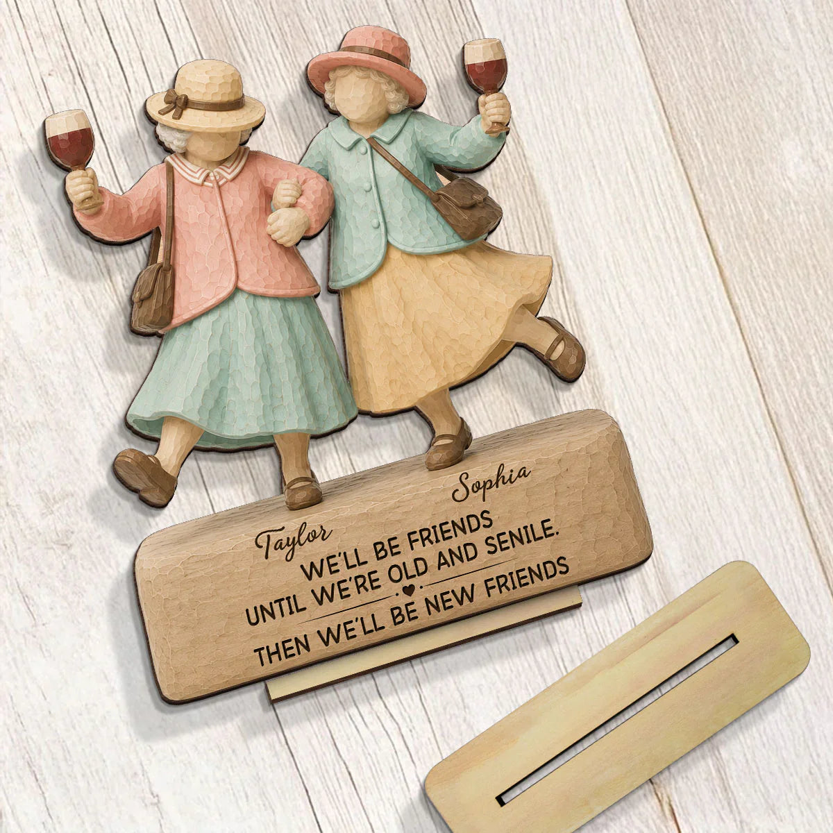 2-Layer Wooden Plaque for Friend, Personalized Old Friends Quote, Heartwarming Unique Creative Gift for Her