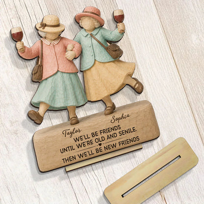 2-Layer Wooden Plaque for Friend, Personalized Old Friends Quote, Heartwarming Unique Creative Gift for Her