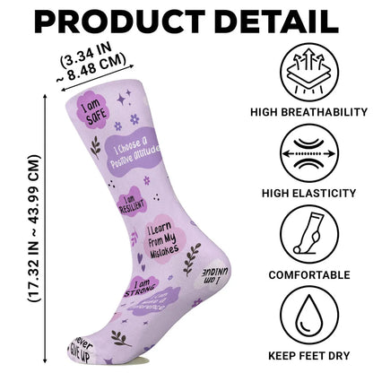Kids Crew Socks with I Am Kind Affirmations, Personalized Encouragement, Creative Gift for Son or Daughter