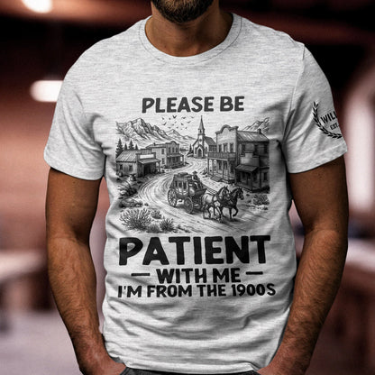 Personalized Dual Print Classic Tee, Please Be Patient With Me Design, Creative Gift for Retro Humor Fans