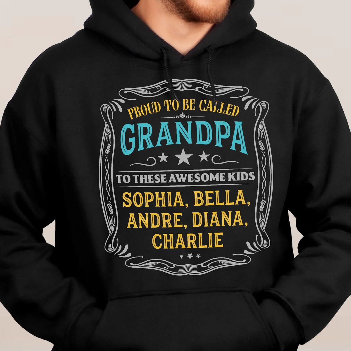 Personalized Classic Tee For Grandpa, Vintage Proud Design, Unique Gift From The Kids