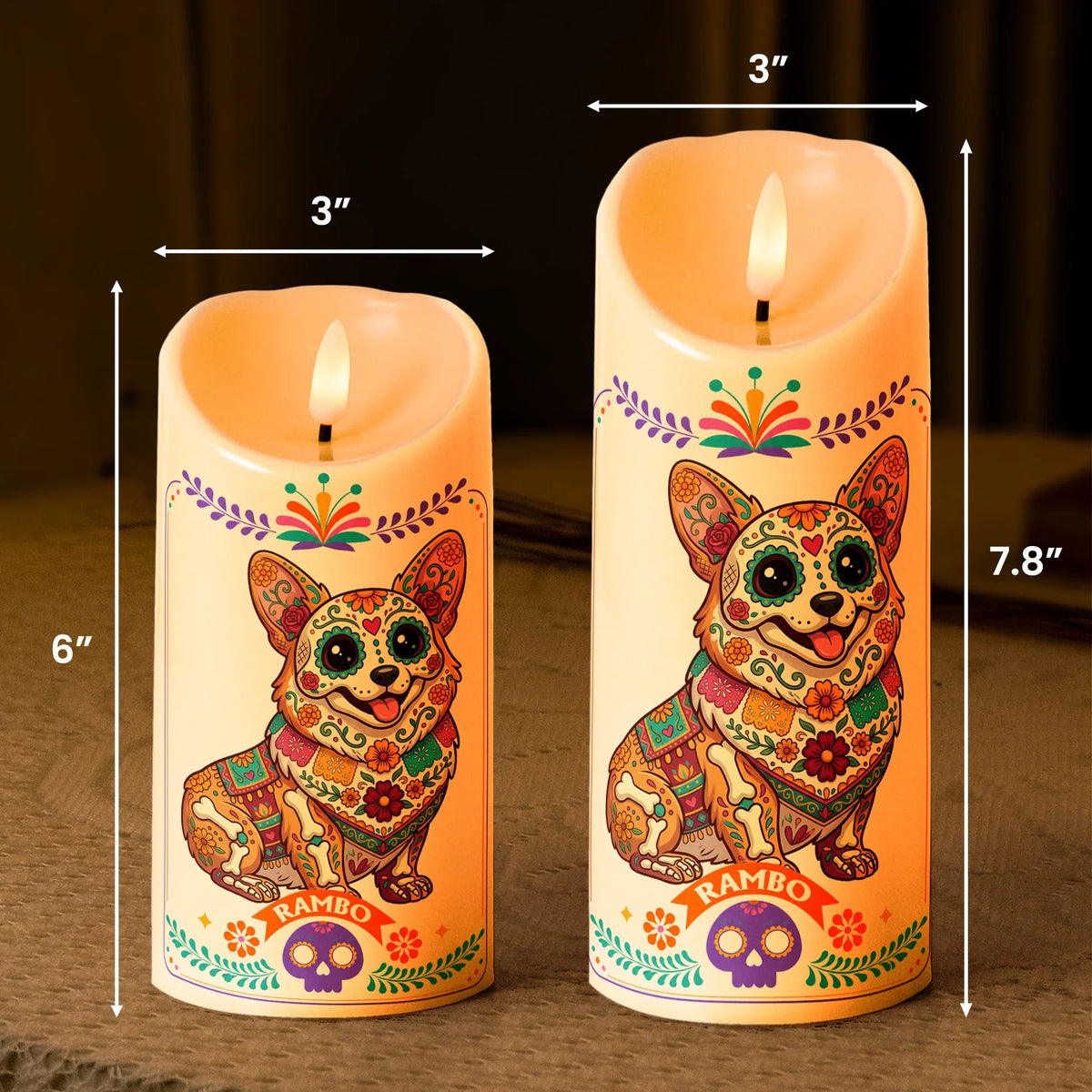 Custom Pet Memorial Flameless LED Candle, Mexican Folk Art Dog Decor and Creative Gift for Dog Lovers