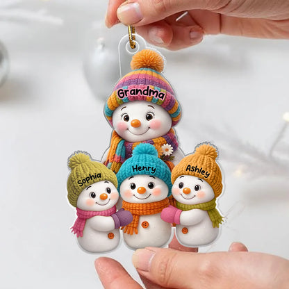 Christmas Snowman Family Ornament with Knit Accents, Perfect Gift