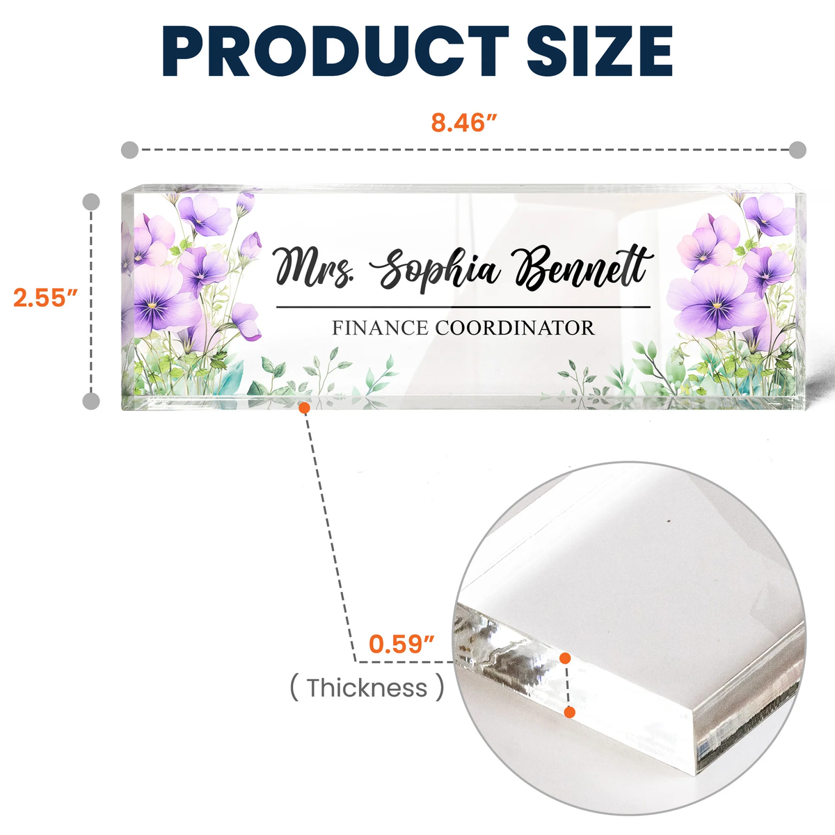Personalized Rectangle Acrylic Block Plaque With Birth Flower Style Desk Decor, Unique Thank You Gift For Teacher Or Coworker