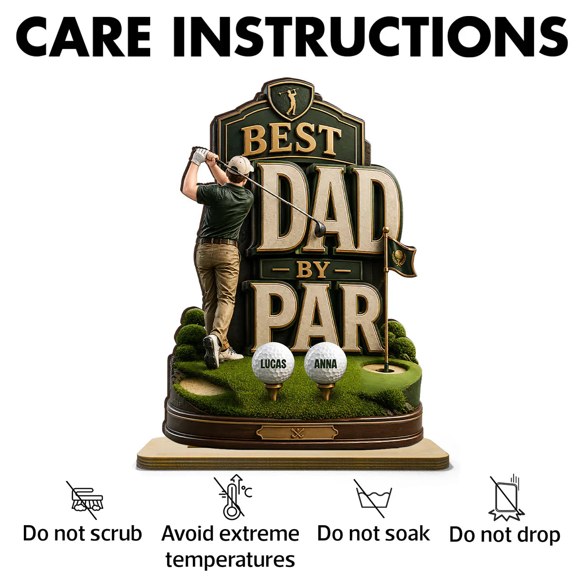 Personalized 2-Layer Wooden Plaque For Golf Dad, Swinging Golfer Unique Father's Day Gift
