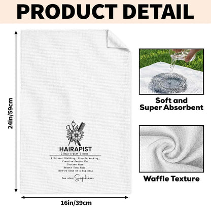 Hairapist Personalized Kitchen Towel, Monochrome Salon Art, Creative Appreciation Gift for Hair Stylist