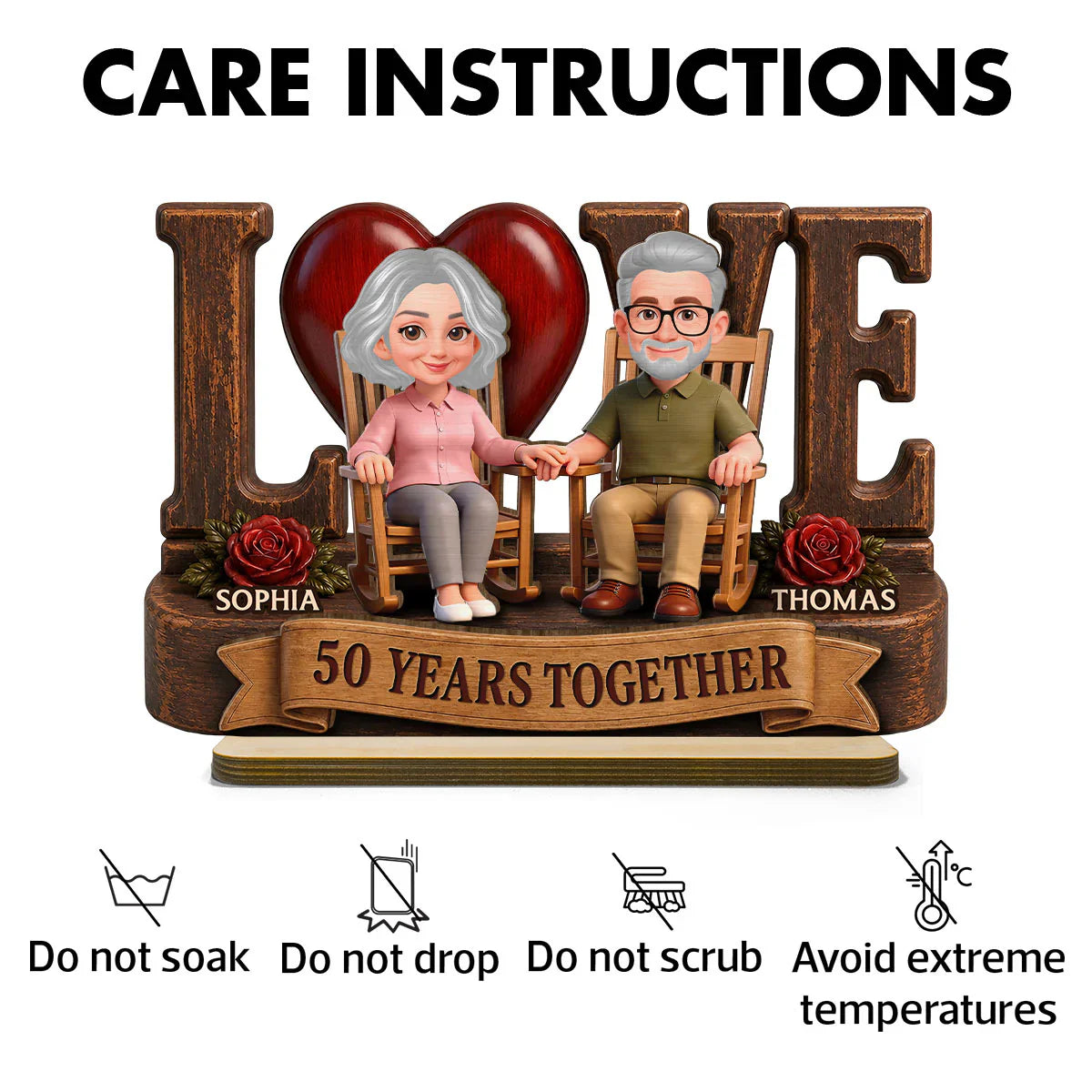 Personalized 2-Layer Wooden Plaque, Senior Couple Holding Hands, Unique Anniversary Gift