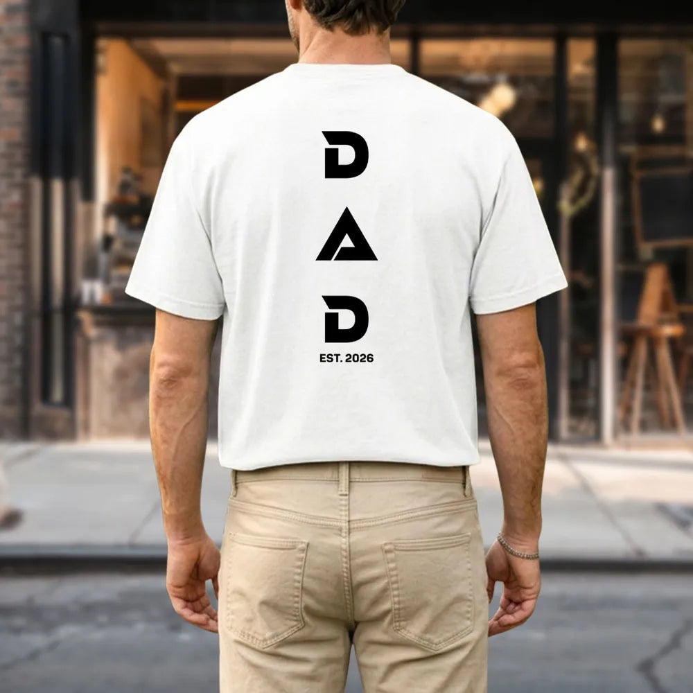 Personalized Dual Print Classic Tee for Dad, Fist Bump Line Art Papa Shirt, Unique Father's Day Gift